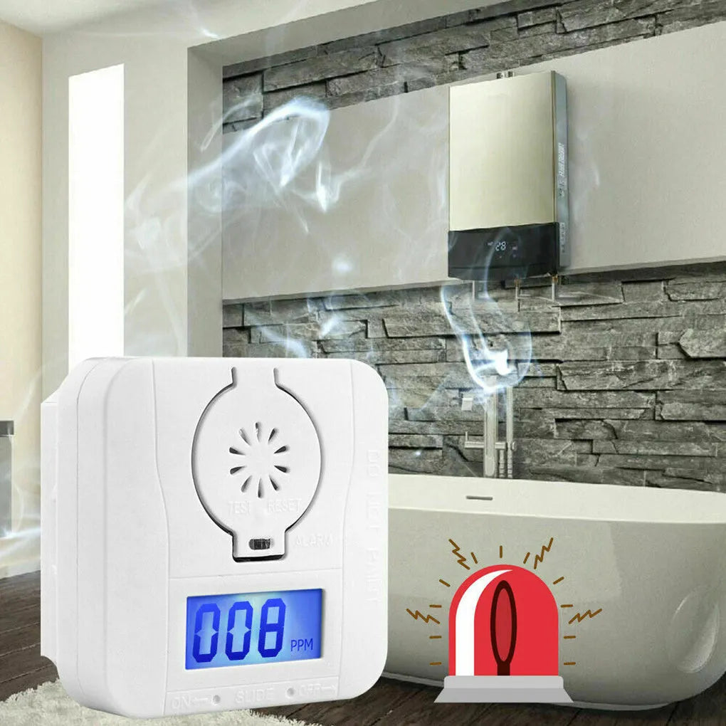 White wireless carbon monoxide alarm wall-mounted detector for kitchen and living room safety