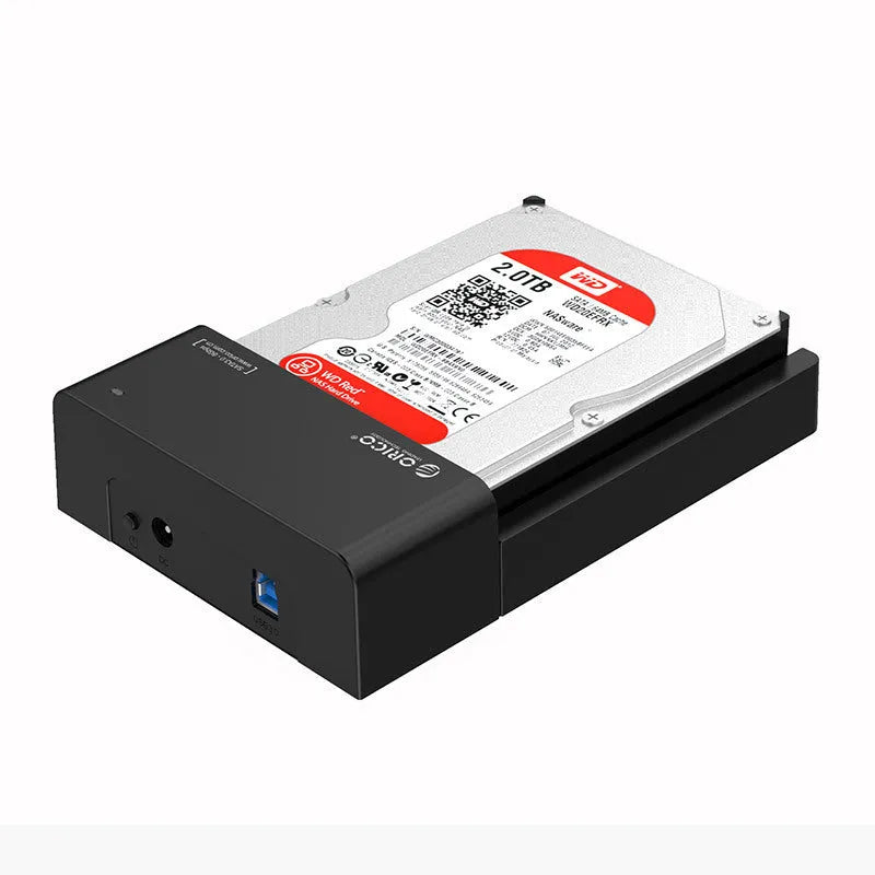 Black universal hard disk enclosure for 2.5-inch and 3.5-inch SATA drives with data cable