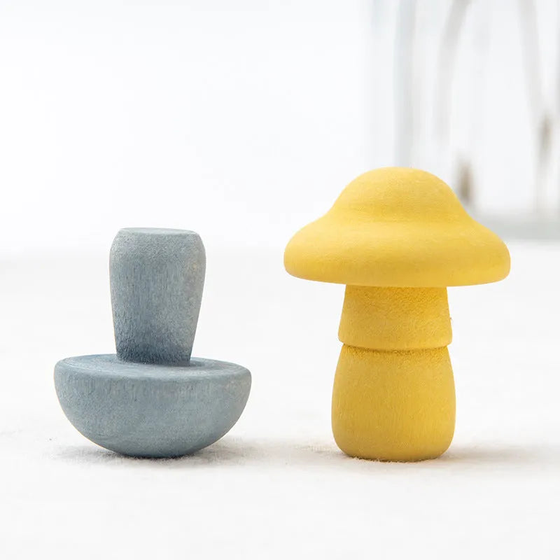 Wooden mushroom picking game puzzle toy in wood colour for toddlers over 12 months, box size 26 x 13 x 6 cm