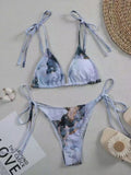 Women's high waist marble tie-dye bikini with U-neck top and separate swimwear pieces