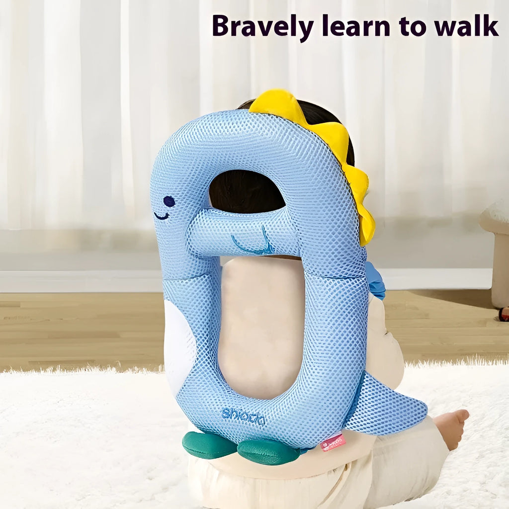Baby wearing cartoon anti-collision pillow with animal design for toddler walking protection