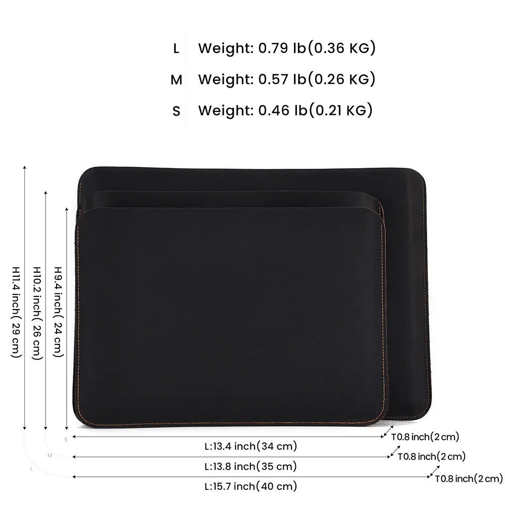 Men's horizontal computer liner bag in Crazy Horse leather with cowhide lining