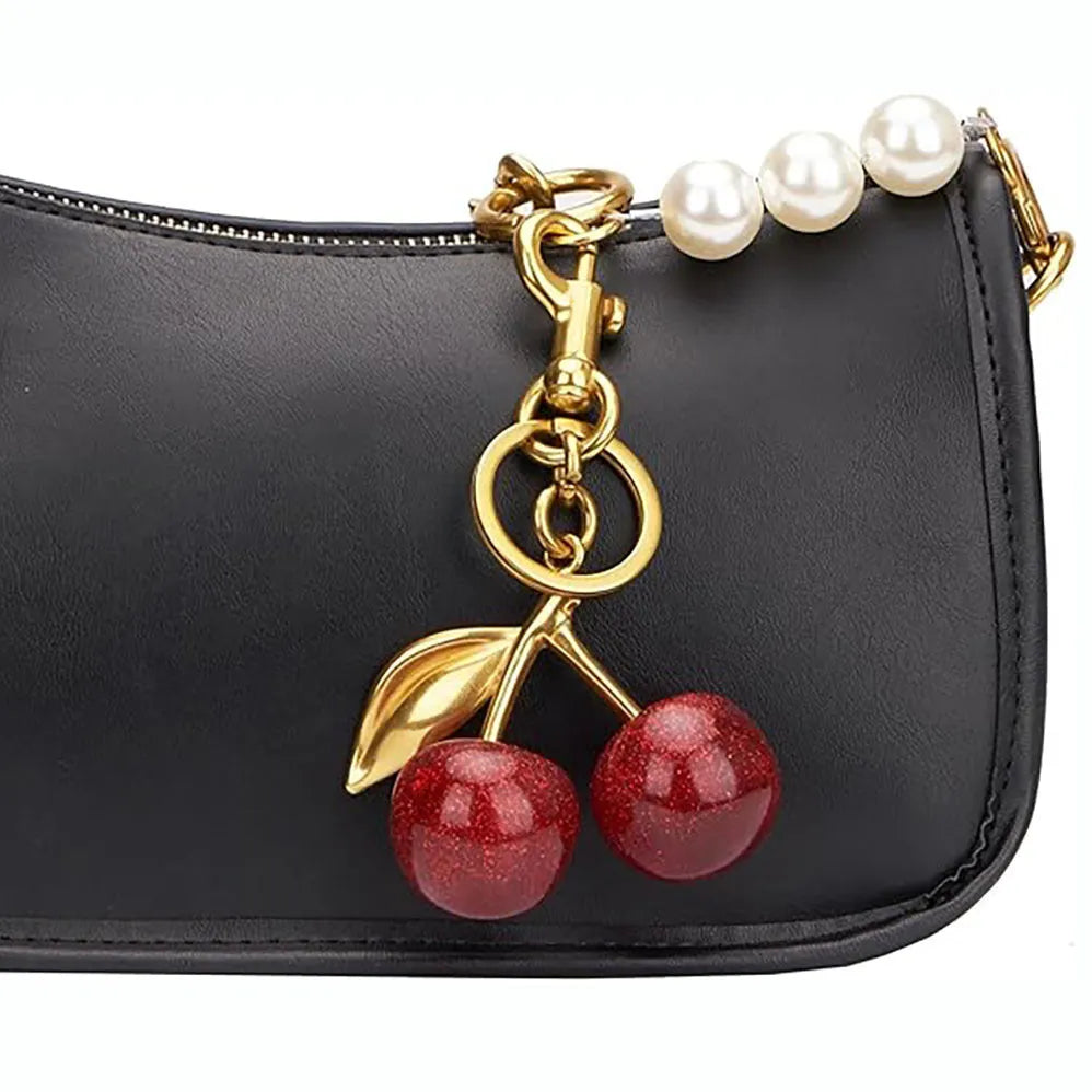 Zinc alloy cherry key ring with three-dimensional design in red or pink for car keys and bag decoration