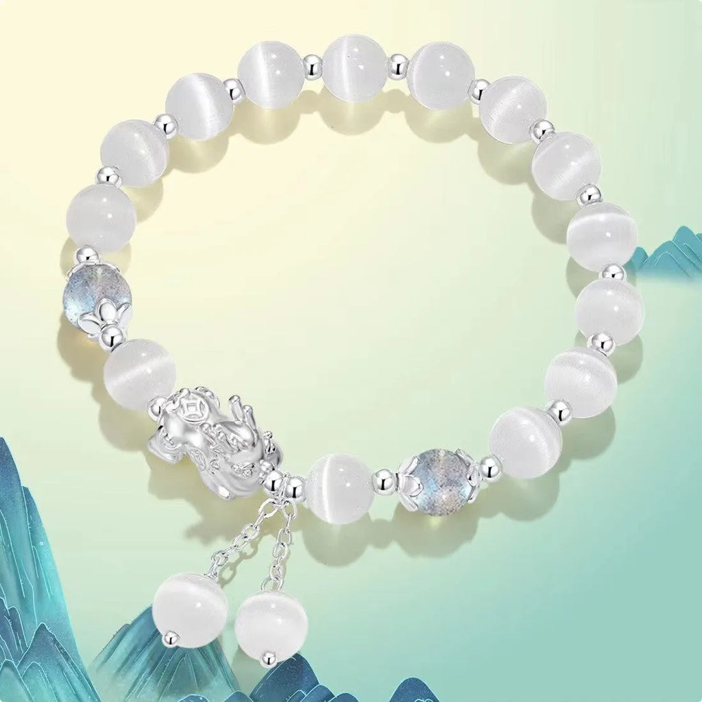 Natural black agate and grey opal couple bracelet with 10mm wave-shaped beads