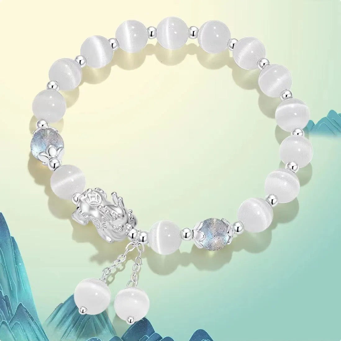 Natural black agate and grey opal couple bracelet with 10mm wave-shaped beads