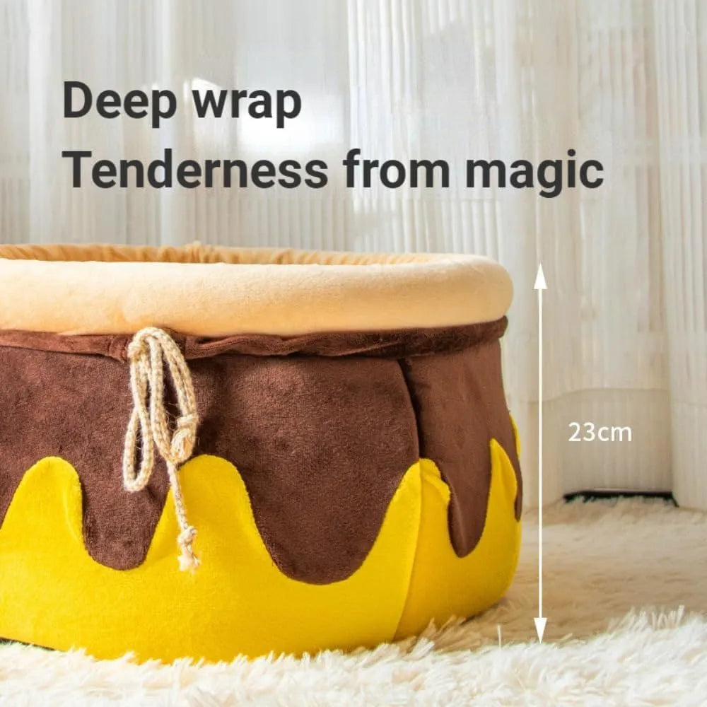 Honey pot magic shape cat bed with removable pad in pink or yellow colour