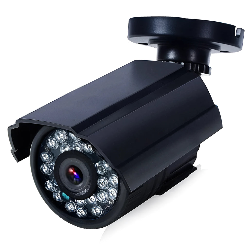 Black HD waterproof security camera with fixed lens for outdoor surveillance