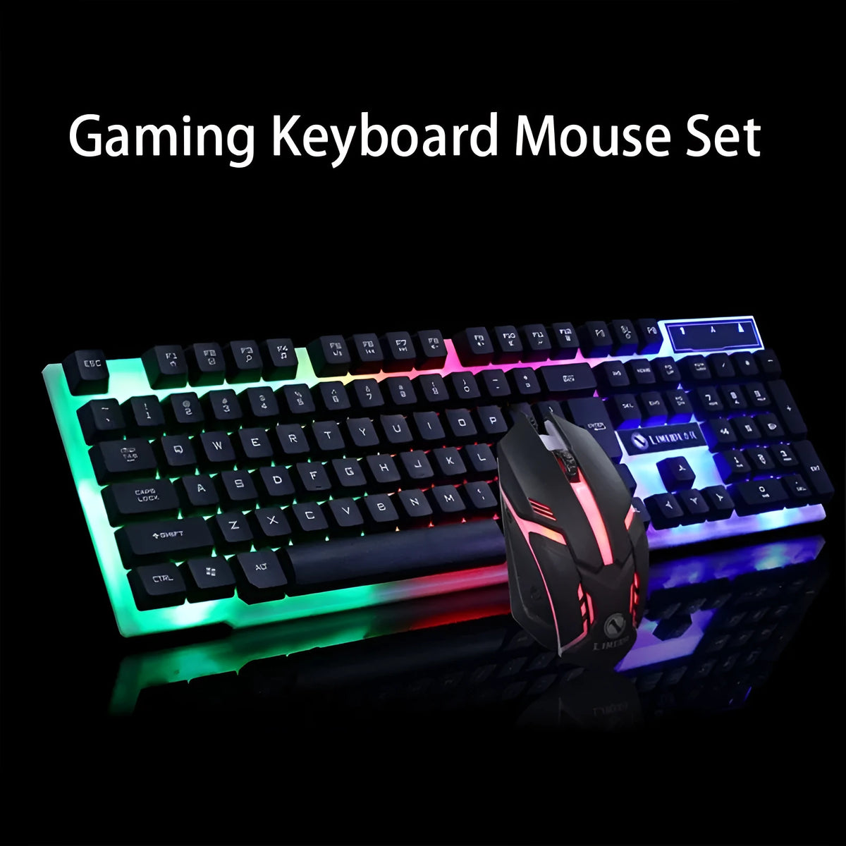 GTX300 black and white gaming keyboard and mouse set with backlit keys