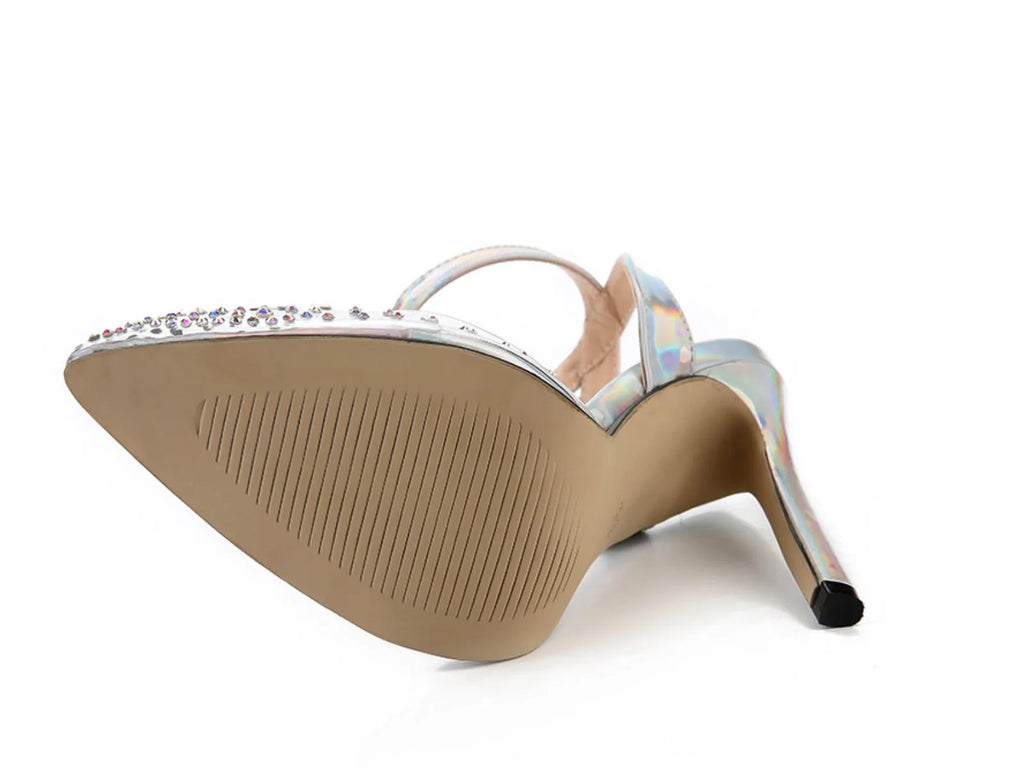 Women's pointed diamond sandals with stiletto heels in PVC material