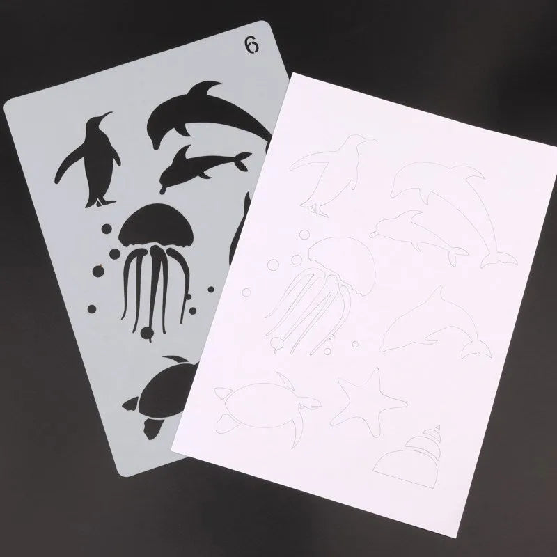 Plastic drawing stencil set with multiple template designs for craft projects