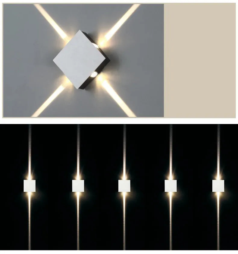 Square and round LED wall light with aluminium body and iron lampshade in 141x141x45mm dimensions