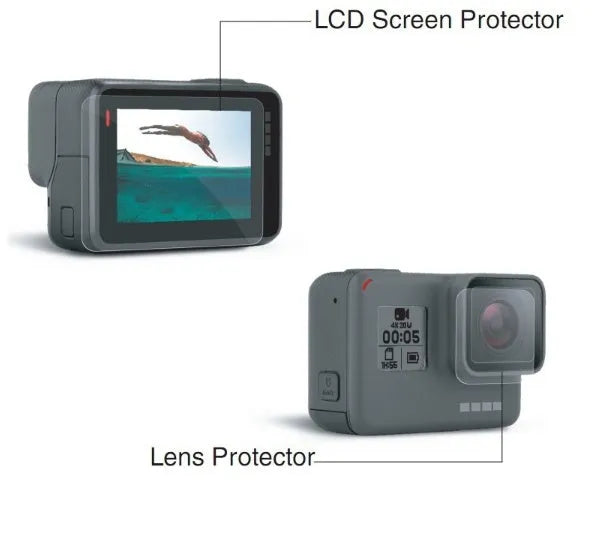 9H tempered glass protective film kit for GoPro Hero 5, 6, and 7 camera lens and LCD screen.