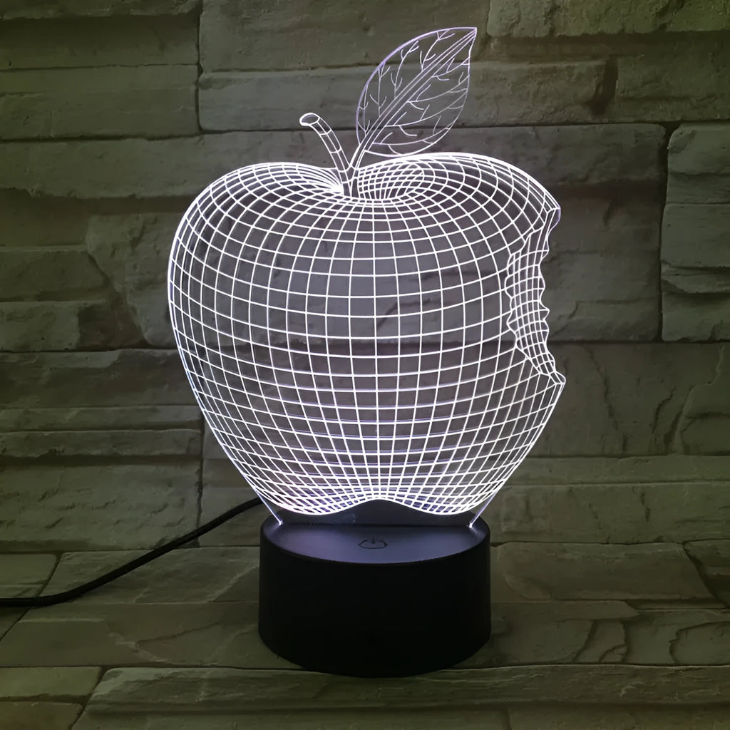 3D fruit-shaped night light with acrylic shade and touch control showing seven colour options