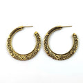C-shaped vintage engraving alloy earrings in bronze colour with abstract geometric design