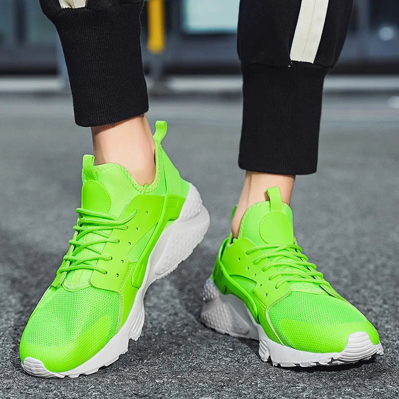 Men's mesh low top casual shoes in fluorescent red with lace-up closure and cross shoulder straps