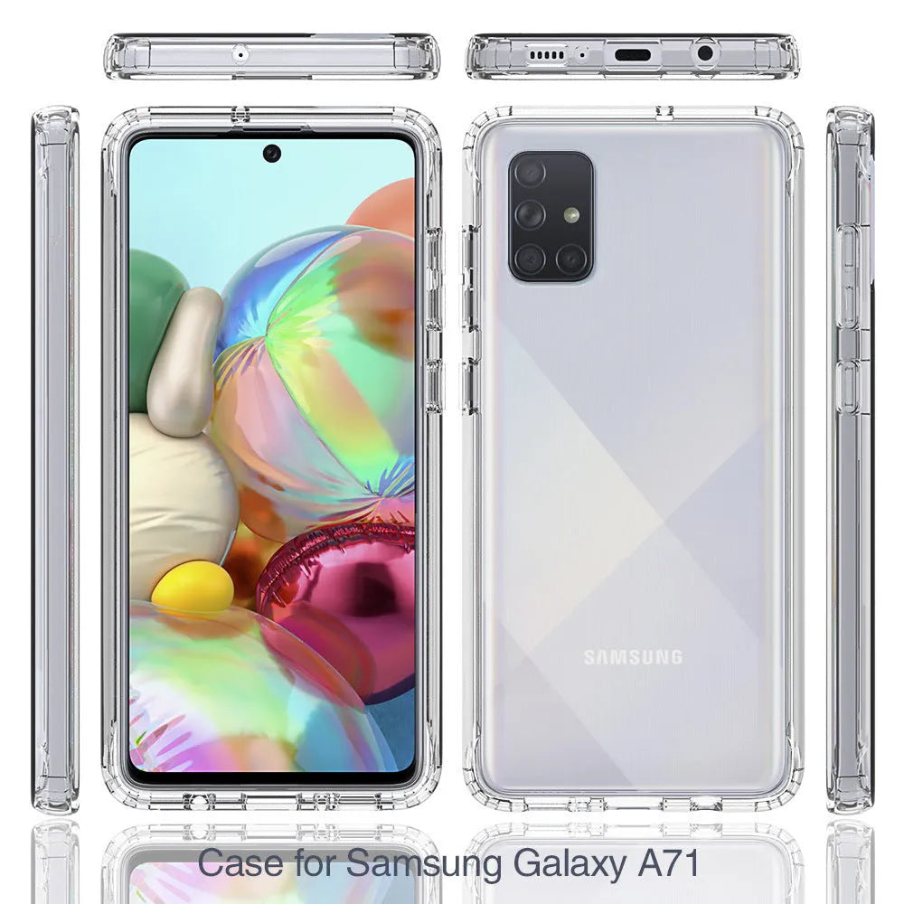 Transparent anti-drop Samsung phone case, PC and TPU two-in-one 360 back cover, clear solid colour design