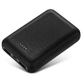 Black ultra-thin 10,000mAh power bank with multiple USB ports on a white background