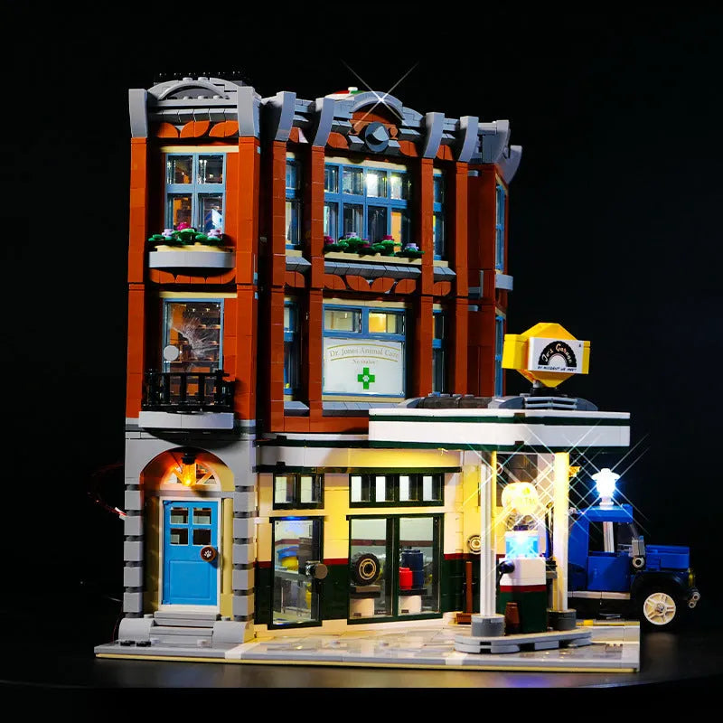 MOC modified LED lighting accessories kit with plastic components for model building corner repair shop scenes
