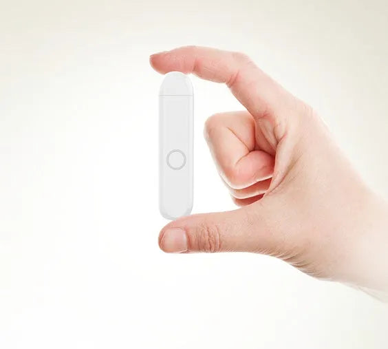A1 Bluetooth audio receiver with 3.5mm plug in black, blue, orange, or white colours showing compact design