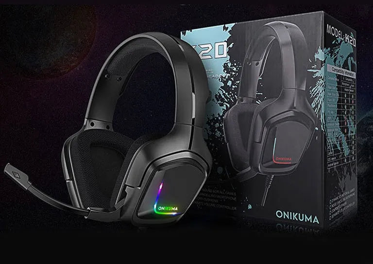 K20 RGB luminous wired over-ear gaming headset with microphone and braided cable in camouflage colour