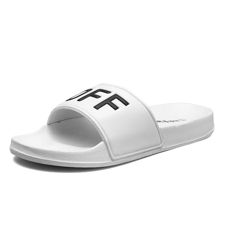 Men's black open toe slippers with rubber soles showing size range 36-46