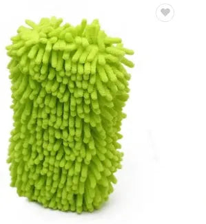 Silvery green car wash sponge block measuring 14x25cm with chenille microfiber construction
