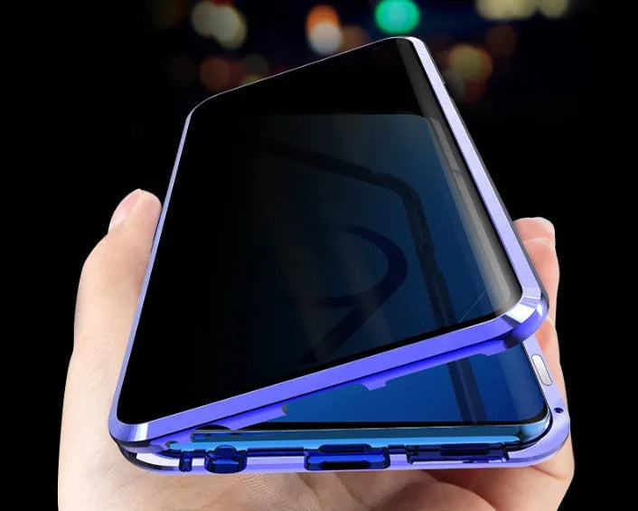 Anti-peeping magnetic clamshell phone case for Samsung Galaxy in black, blue, gold, green, red or silver
