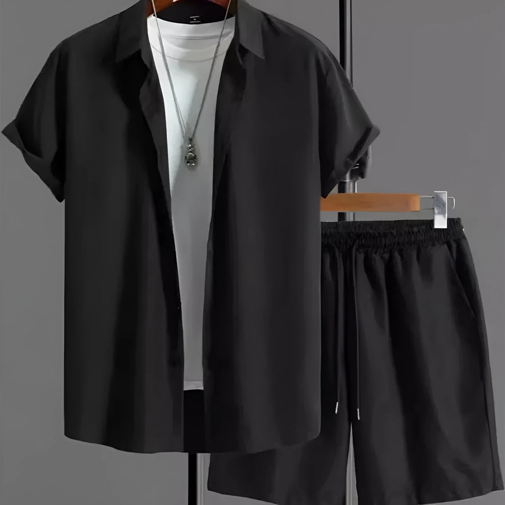 Men's short sleeve suit jacket and shorts set in neutral colour options