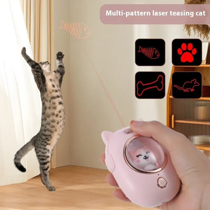 Pink and yellow pet comb with built-in laser pointer for cats and dogs