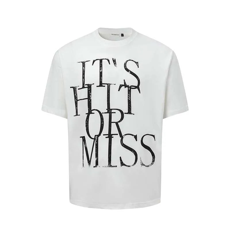 Men's white American-style letter printed round neck cotton blend T-shirt shown front view