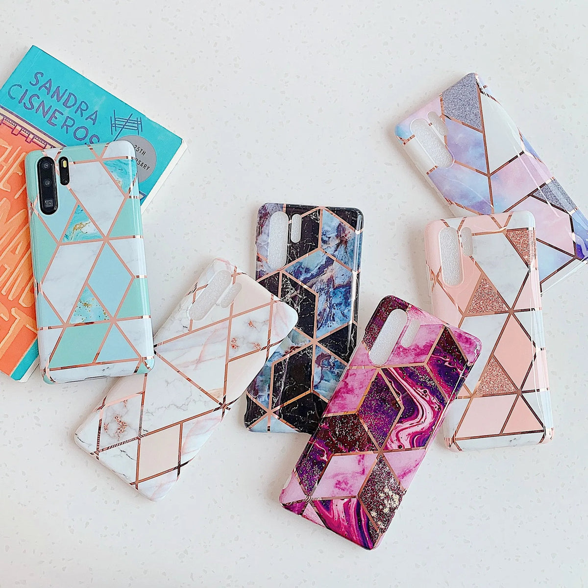 Electroplated marble pattern TPU back cover case for Huawei smartphones in various colours