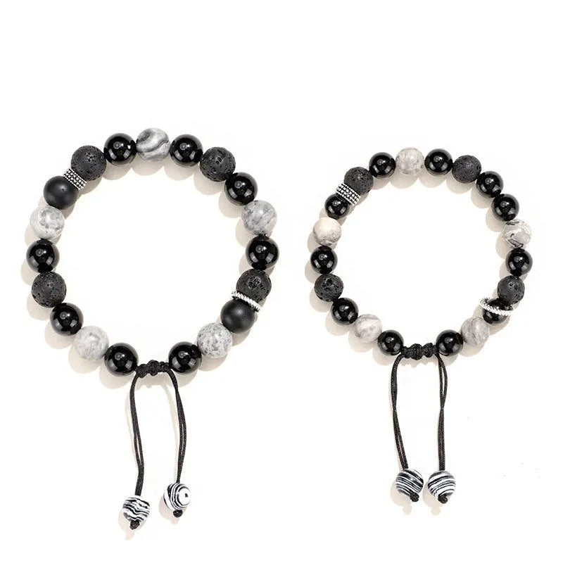 Black diamond-shaped agate stone on a bracelet for men and women.