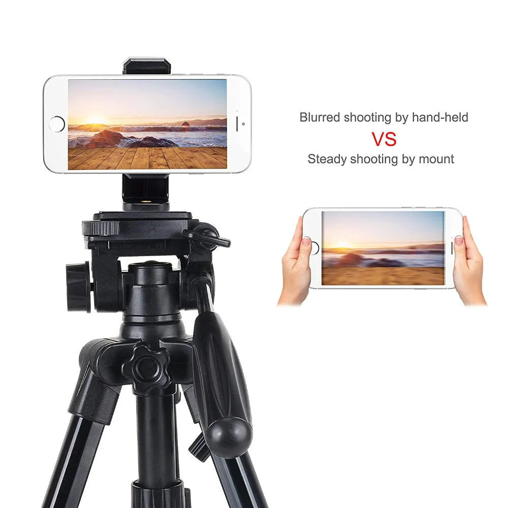 Black plastic single phone holder with rotating clamp mechanism on flat surface