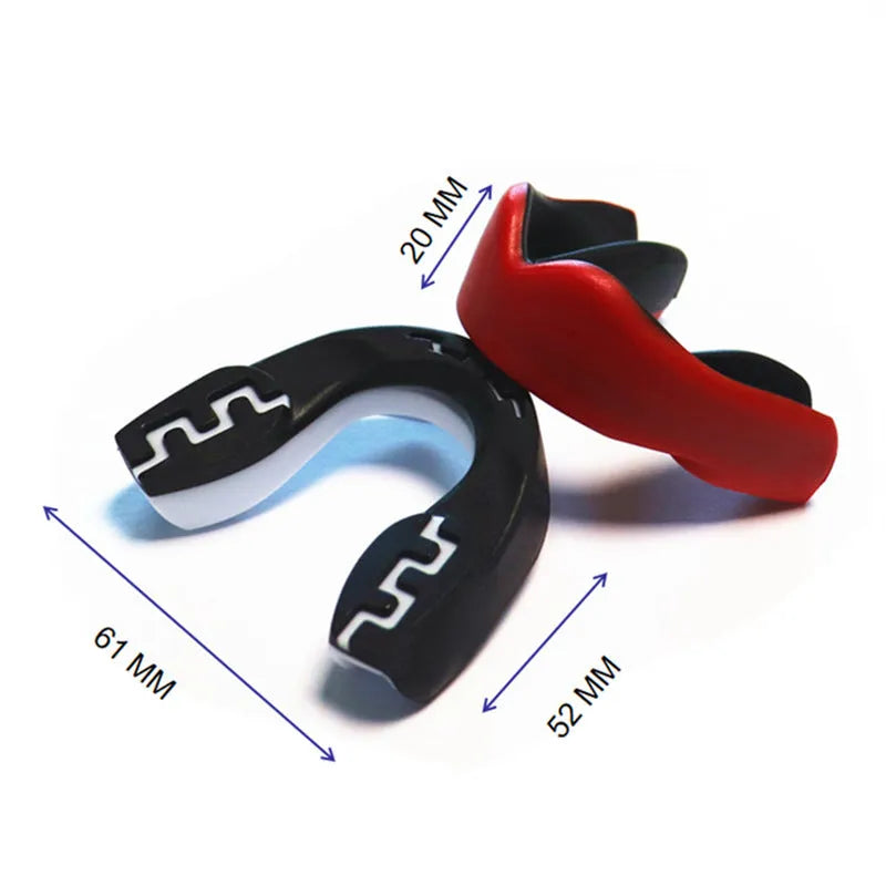 Adult boxing mouthguard with tooth socket design in black and white printed teeth for martial arts training