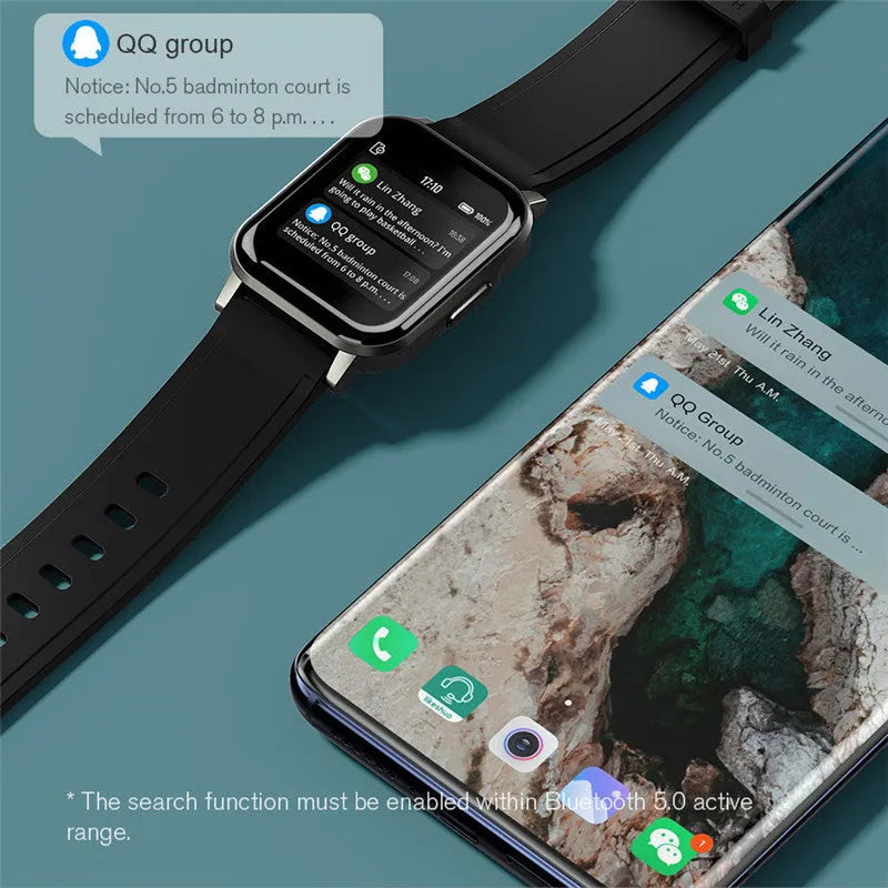 Black waterproof smart bracelet with a 1.4-inch screen on a silicone strap, showing fitness tracking interface.
