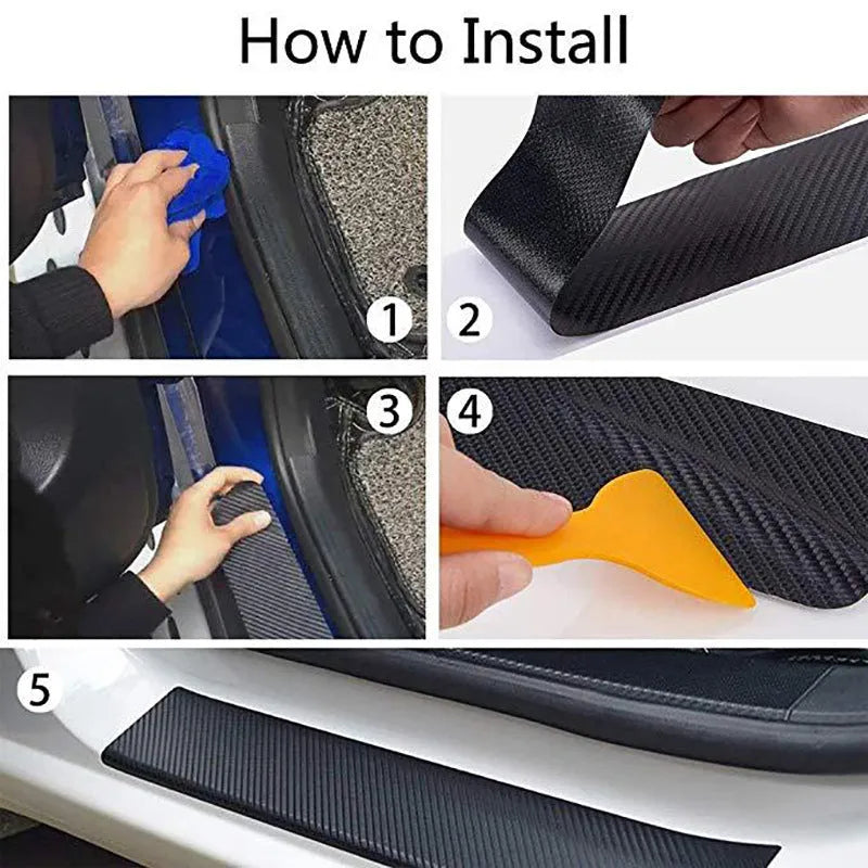 Matte carbon fibre car door sill protection roll showing 3D texture and width measurement options