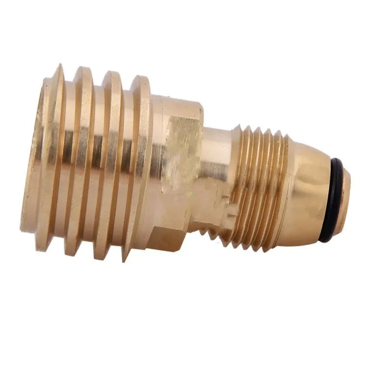 Gold-coloured brass gas adapter with internal thread for 7mm LPG charging connections.