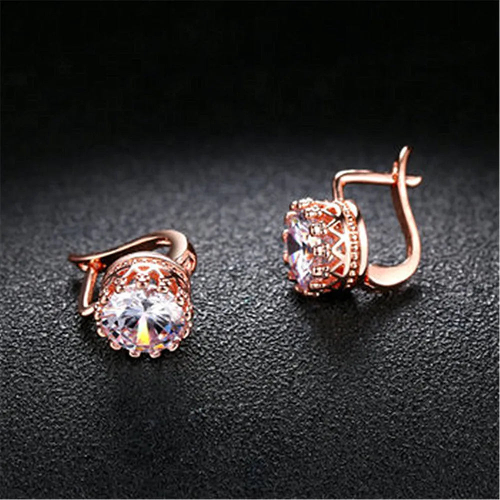 Korean retro crown ear clip earrings in copper with white diamond stones