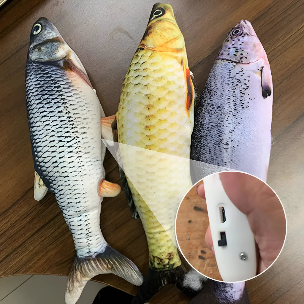 30cm electronic jumping fish cat toy with USB cable for charging