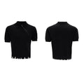 Men's slim fit knitted polo shirt with oblique zipper on lapel collar in black colour
