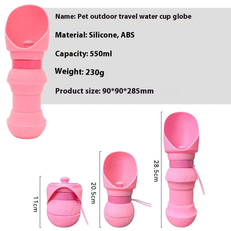 Silicone pet folding travel water cup shown in blue, collapsed flat and unfolded.