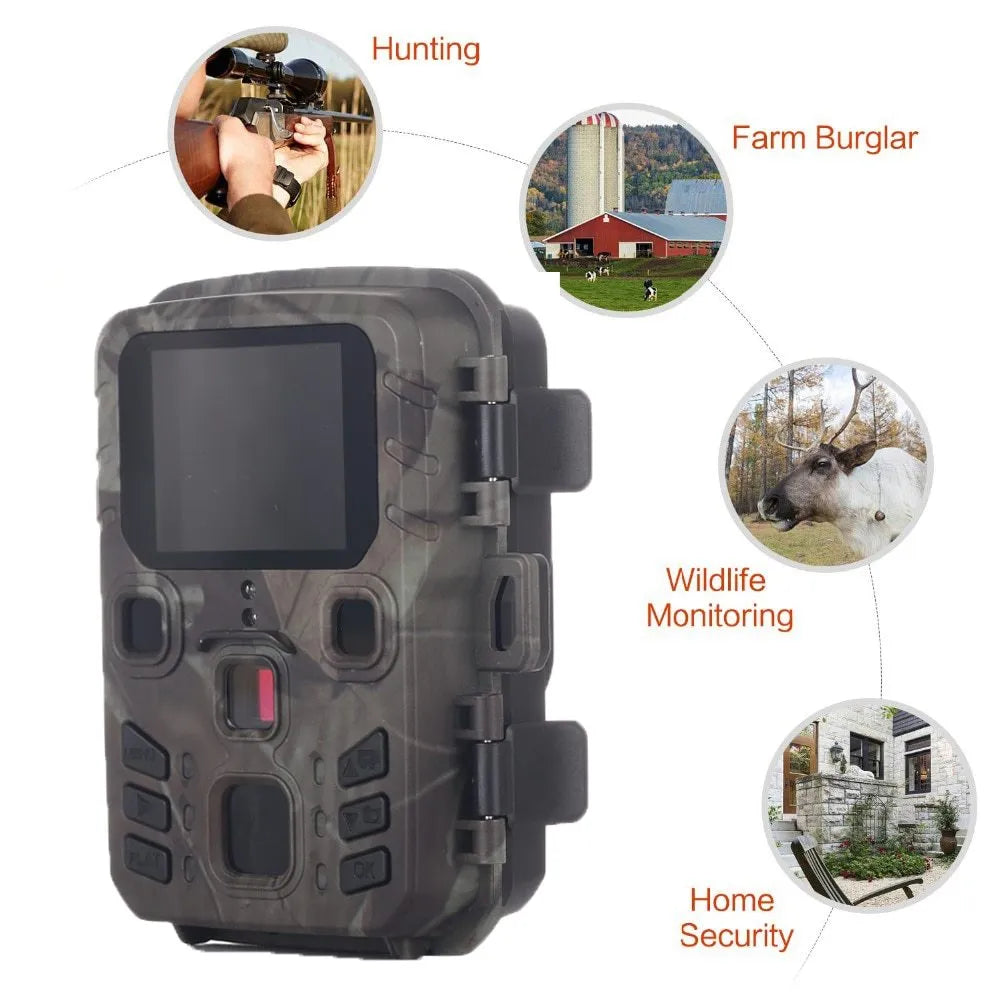 Black infrared night vision monitoring device with 12MP sensor and TF card storage slot
