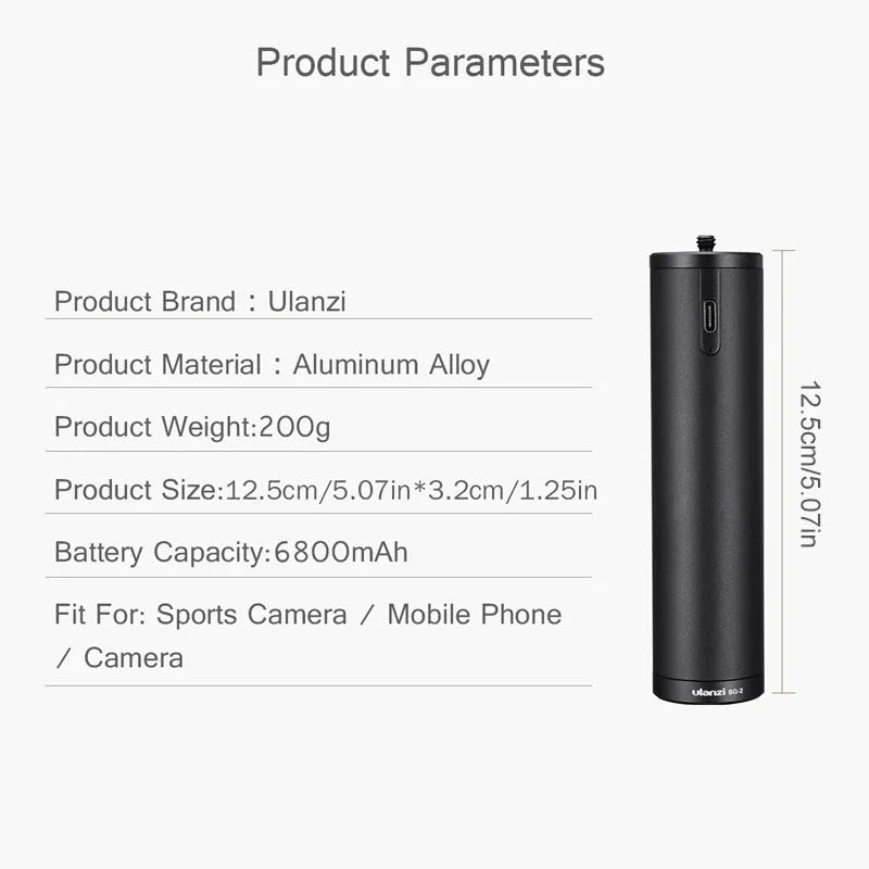Black aluminium alloy portable power bank with handle showing 6800mAh capacity