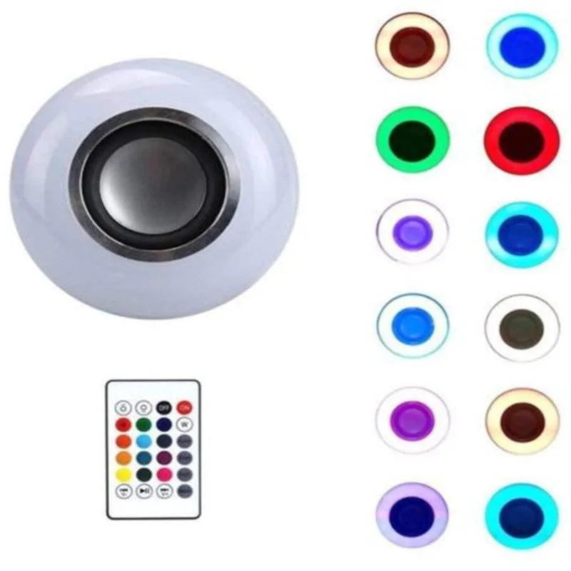 White Bluetooth speaker LED light bulb with E27 base and remote control for colour changing
