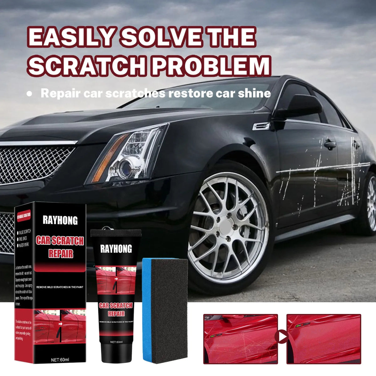 60ml car scratch repair wax container with applicator for automotive paint surface scratch maintenance