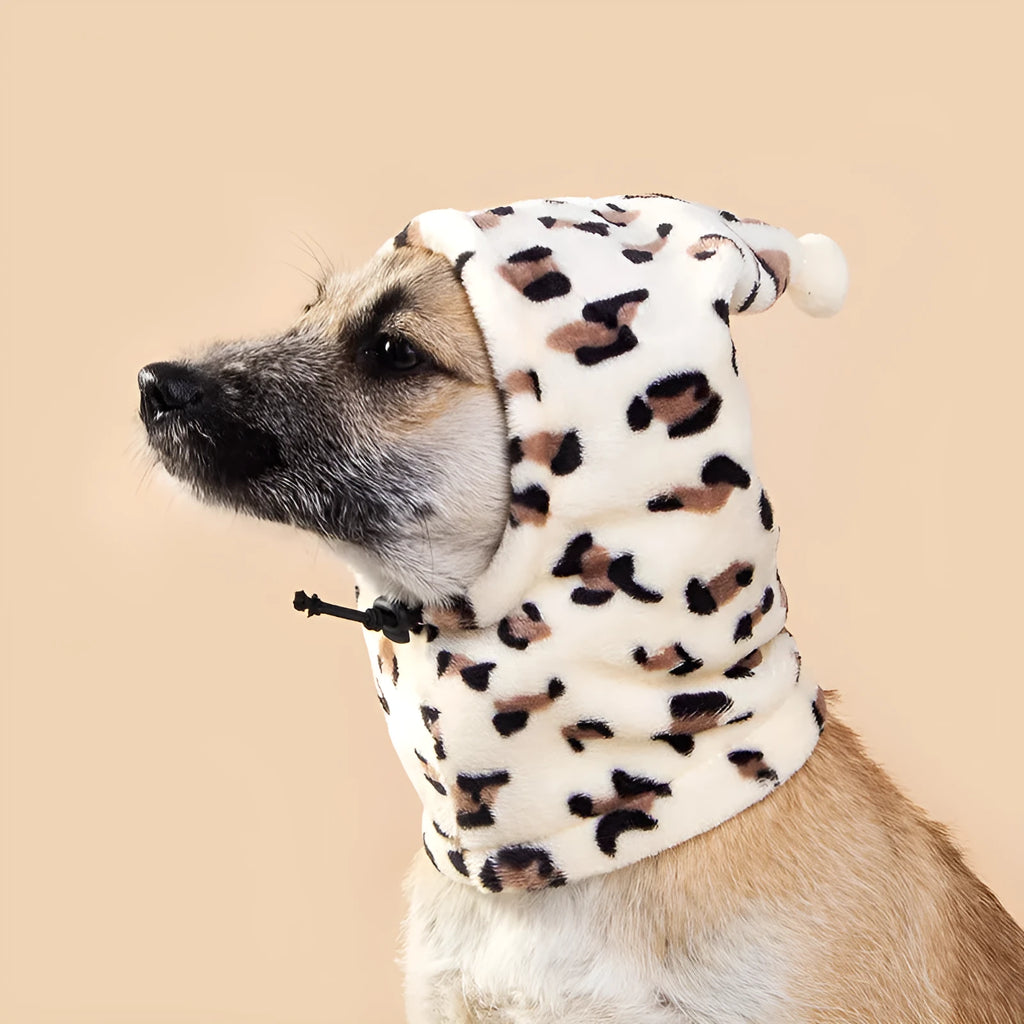 Soft cloth pet headdress with bear or rabbit ears for dogs and cats in leopard print, black, or red.