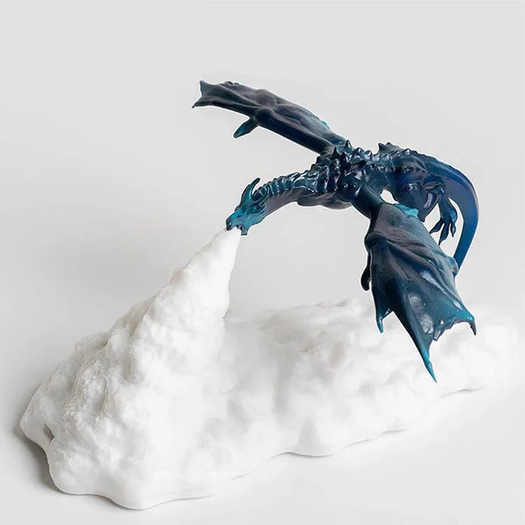 3D printed dragon night light with warm red breathing light effect on dark background