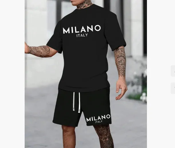 Men's short sleeve polyester suit set in pullover style with matching shorts