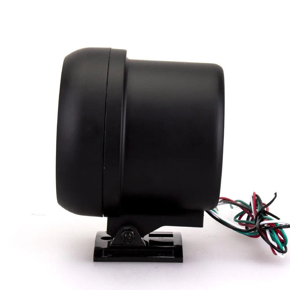 Black plastic automotive tachometer with blue indicator light for engine RPM measurement.