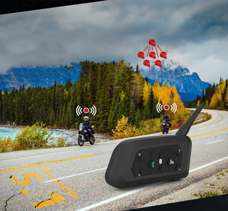 V6 Pro motorcycle helmet Bluetooth intercom unit with mounting clip and charging cable